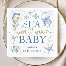 Sea You Soon Baby Shower Pojke Navyblå Ocean Pappe