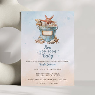 Sea You Soon Baby Shower Rustik Watercolor Kust Inbjudningar