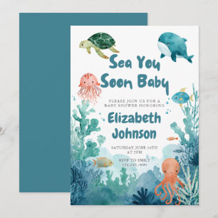 Sea You Soon Baby Söt Vattenfärg Bebis Shower Inbjudningar