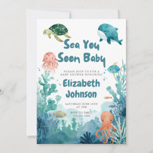 Sea You Soon Baby Vattenfärg Barnkalas QR-kod Inbjudningar