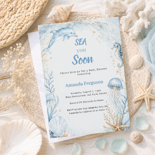 Sea you Soon Blå Pojke Barnkalas Inbjudningar