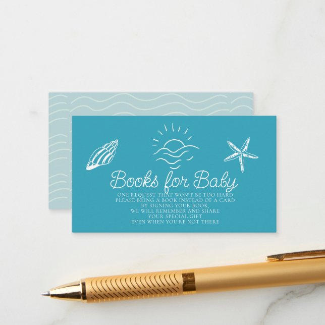 Sea You Soon Blue Baby Shower Book Request Tilläggskort (Fram/Back In Situ)