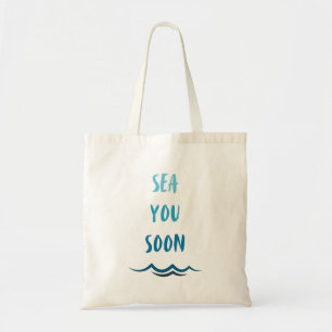 Sea You Soon Blue Ombre Text och Beach Ocean Vågar Tygkasse