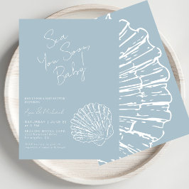 Sea You Soon Blue Scallop Snäcka Boy Shower Inbjudningar