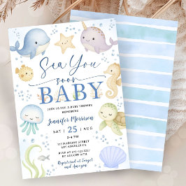 Sea You Soon Boy Baby Shower Cute Ocean Invitation Inbjudningar