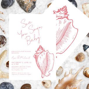 Sea You Soon Chic Baby Rosa Seashell Baby Shower Inbjudningar