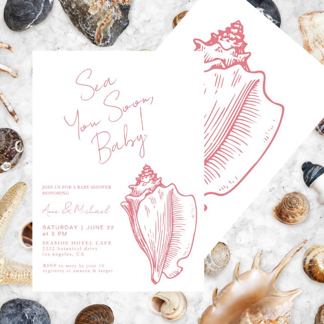 Sea You Soon Chic Baby Rosa Seashell Baby Shower Inbjudningar (Skapare uppladdad)
