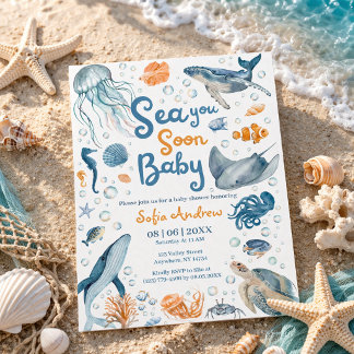Sea You Soon Coastal Baby Shower Invitation Inbjudningar
