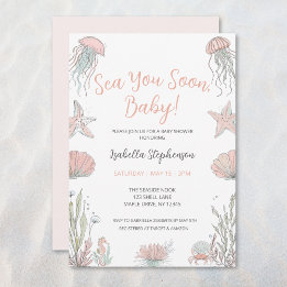 Sea You Soon Coastal Hand plockade Baby Shower Inbjudningar