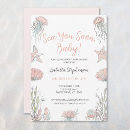Sea You Soon Coastal Hand plockade Baby Shower Inbjudningar