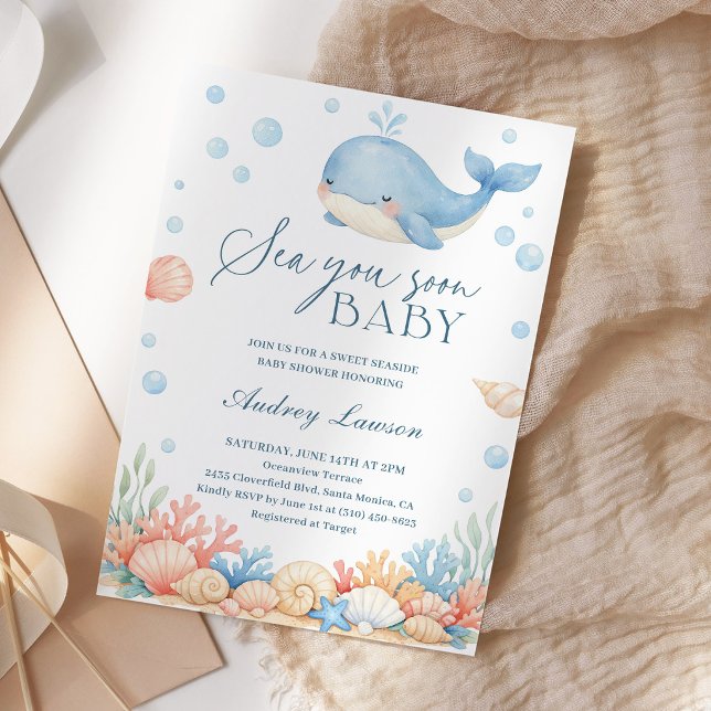 Sea You Soon Coastal Ocean Baby Shower Inbjudningar (Skapare uppladdad)