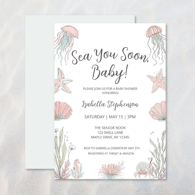 Sea You Soon Cute Coastal Hand Drawn Baby Shower Inbjudningar (Skapare uppladdad)