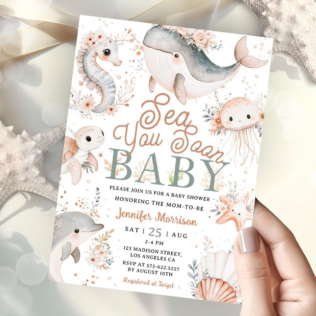 Sea You Soon Flicka Baby Shower Boho Blommig Ocean Inbjudningar (Skapare uppladdad)