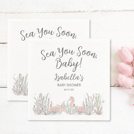 Sea You Soon Hand Drawn Seahorse Baby Shower Pappersservett