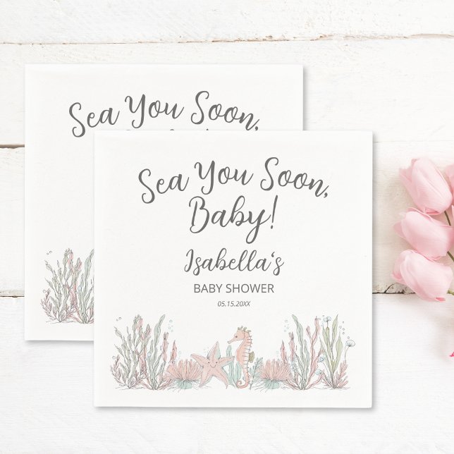 Sea You Soon Hand Drawn Seahorse Baby Shower Pappersservett (Skapare uppladdad)