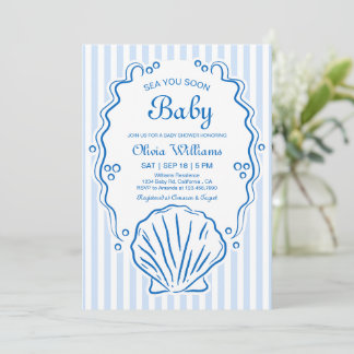 Sea You Soon, Handritad Sjöskalpojke Baby Shower Inbjudningar