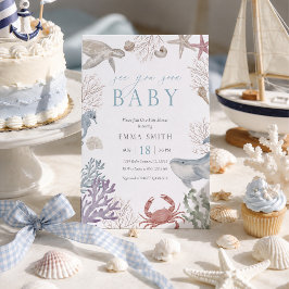 Sea You Soon Havsdjur Akvarell Pojke Baby Shower Inbjudningar