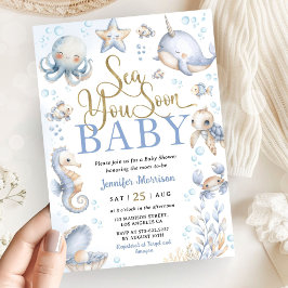 Sea You Soon Havsdjur Pojke Baby Shower Inbjudningar