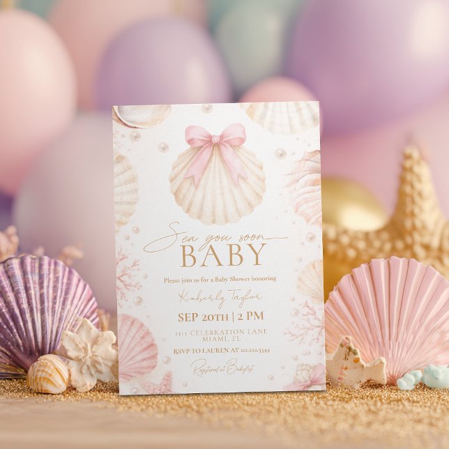 Sea You Soon Kustnära Rosa Rosett Baby Shower Inbjudningar (Skapare uppladdad)