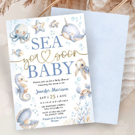 Sea You Soon Modern Boy Sea Ocean Baby Shower Inbjudningar