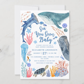 Sea You Soon Ocean Animals Boy Baby Shower Invitat Inbjudningar