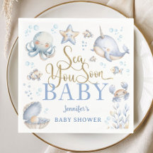 Sea You Soon Ocean Baby Shower Pojke Blå Papper