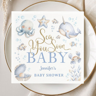 Sea You Soon Ocean Baby Shower Pojke Blå Papper Pappersservett
