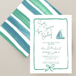 Sea You Soon Ocean Green Baby Boy Boat Baby Shower Inbjudningar
