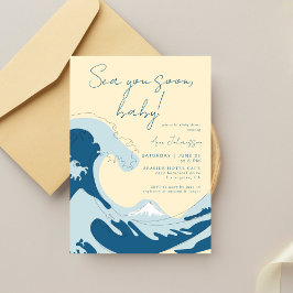 Sea You Soon Ocean Wave Blue Boy Baby Shower Inbjudningar