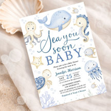 Sea You Soon Pojke Baby Shower Blå Ocean