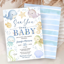 Sea You Soon Pojke Baby Shower Cute Ocean Inbjudan
