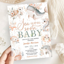 Sea You Soon Pojke Baby Shower Rosa Blommig Ocean