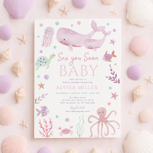 Sea You Soon Rosa Under havet Baby Shower Inbjudningar