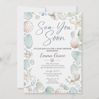 Sea You Soon SeaGlass Baby Shower Inbjudan