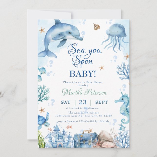 Sea You Soon Seashell Baby Shower Inbjudningar (Framsida)