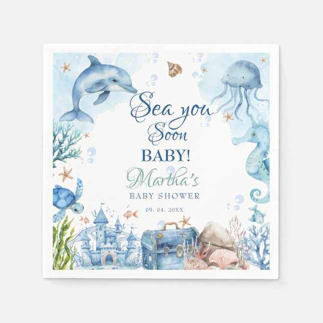 Sea You Soon Seashell Baby Shower Pappersservett (Framsidan)