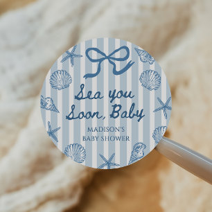 Sea You Soon Seashell Kusttema Baby Shower Runt Klistermärke