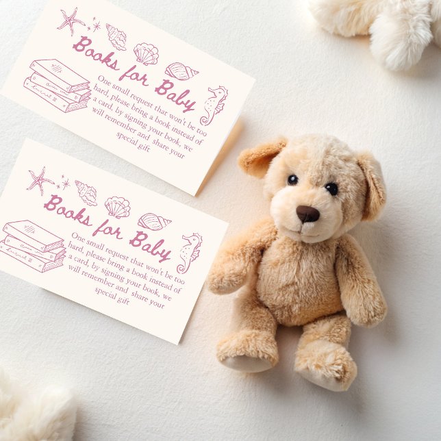 Sea you soon seashells baby shower book request tilläggskort (Sea you soon pink seashells baby shower book request enclosure cards books for baby cards)