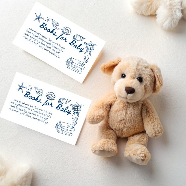 Sea you soon seashells baby shower book request tilläggskort (Sea you soon seashells baby shower book request enclosure card blue seaside books for baby)