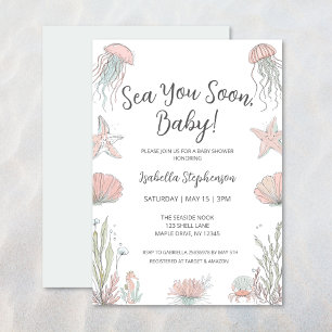 Sea You Soon Söt Havs Relaterad Handritad Bebis Sh Inbjudningar
