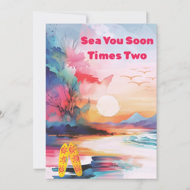 Sea You Soon Times Two Twin Baby Shower Invitation Julkort (Framsida)