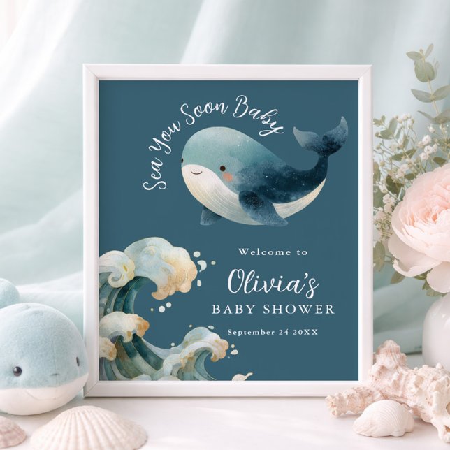 Sea You Soon Whale Baby Shower Cards Gifts Sign Poster (Skapare uppladdad)