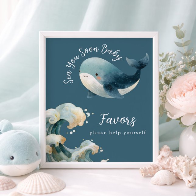 Sea You Soon Whale Baby Shower Favors Sign Poster (Skapare uppladdad)