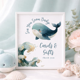 Sea You Soon Whale Cards Gifts Baby Shower Sign Poster