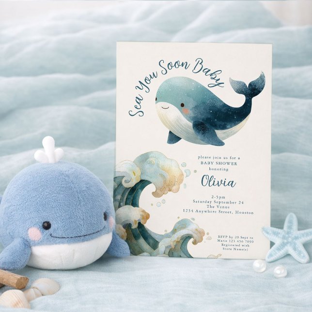 Sea You Soon Whale Ocean Ivory Baby Shower Inbjudningar (Skapare uppladdad)