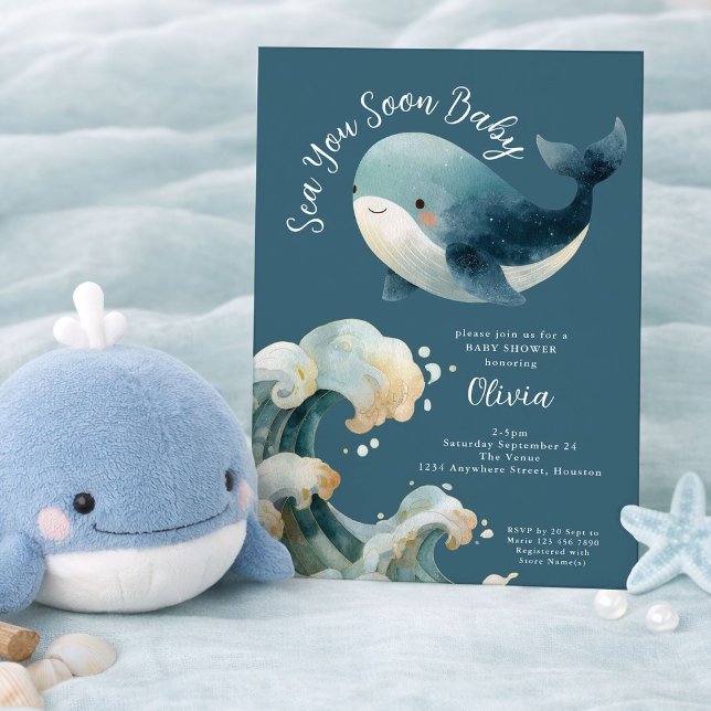Sea You Soon Whale Ocean Turquoise Baby Shower Inbjudningar (Skapare uppladdad)