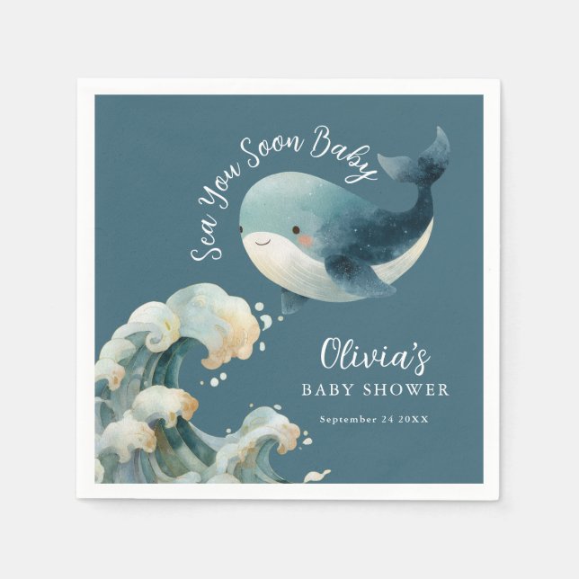 Sea You Soon Whale Ocean Turquoise Baby Shower Pappersservett (Framsidan)