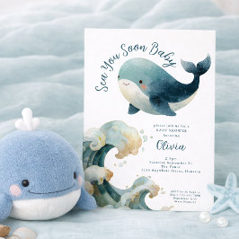 Sea You Soon Whale Ocean White Baby Shower Inbjudningar