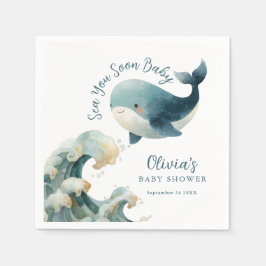 Sea You Soon Whale Ocean White Baby Shower Pappersservett