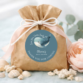 Sea You Soon Whale Turquoise Thank You Baby Shower Runt Klistermärke